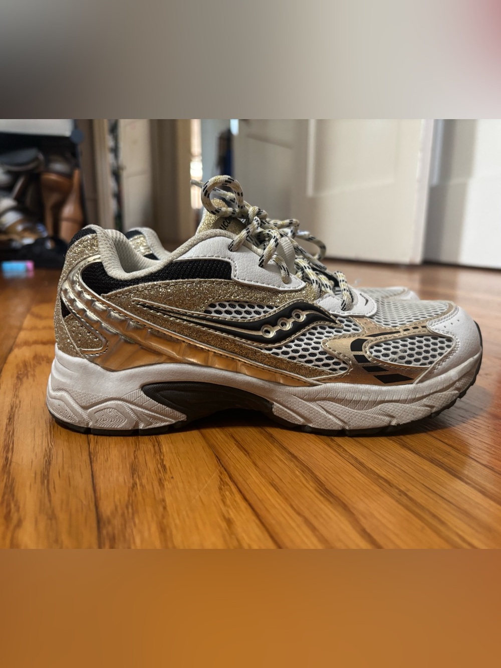 Saucony Kids White and Gold Accent Sneakers